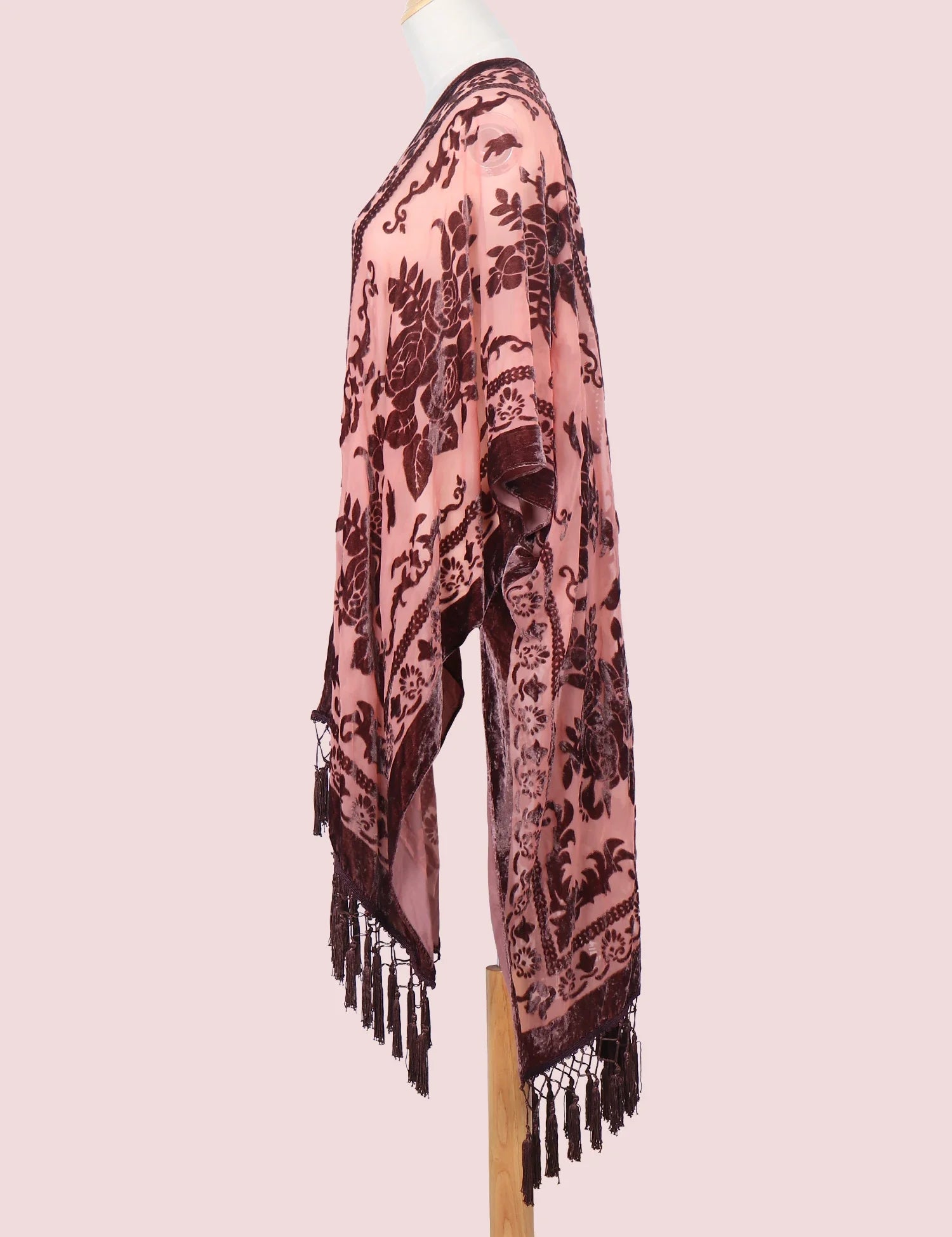 Mulberry Floral Print Velvet Burnout Kimono