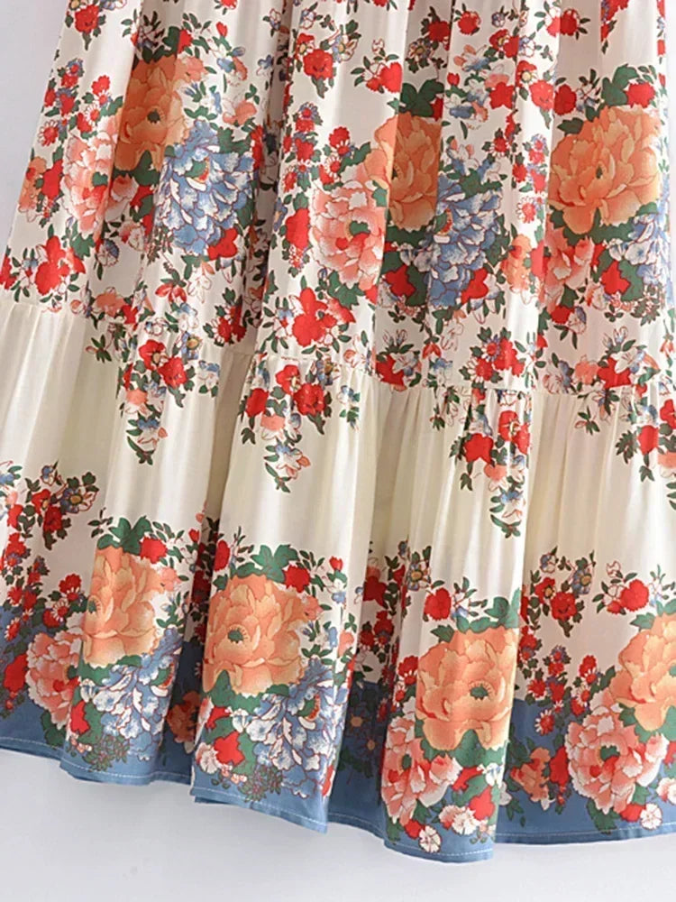 Wildflower Whimsy Floral Print Boho Maxi Skirt