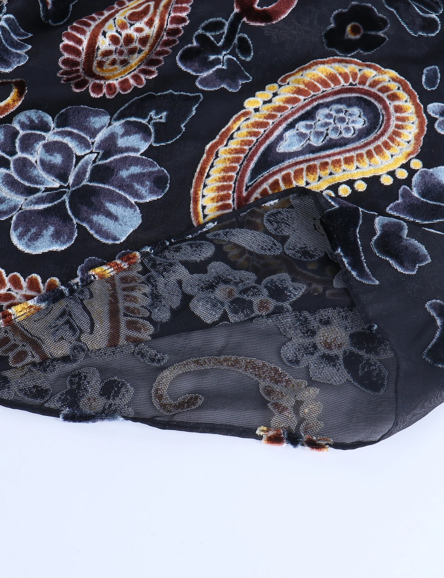 Ravenwood Floral Burnout Velvet Fringe Kimono
