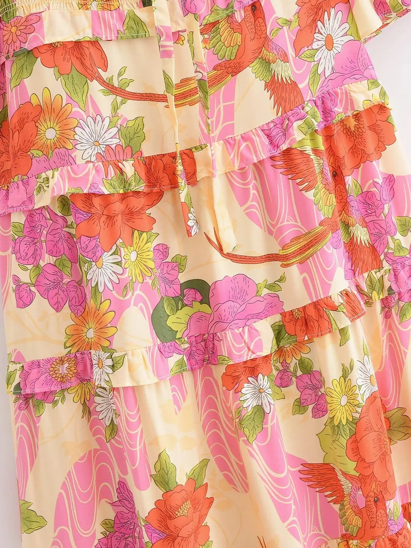 Paradise Sunset Boho Floral Print Midi Dress