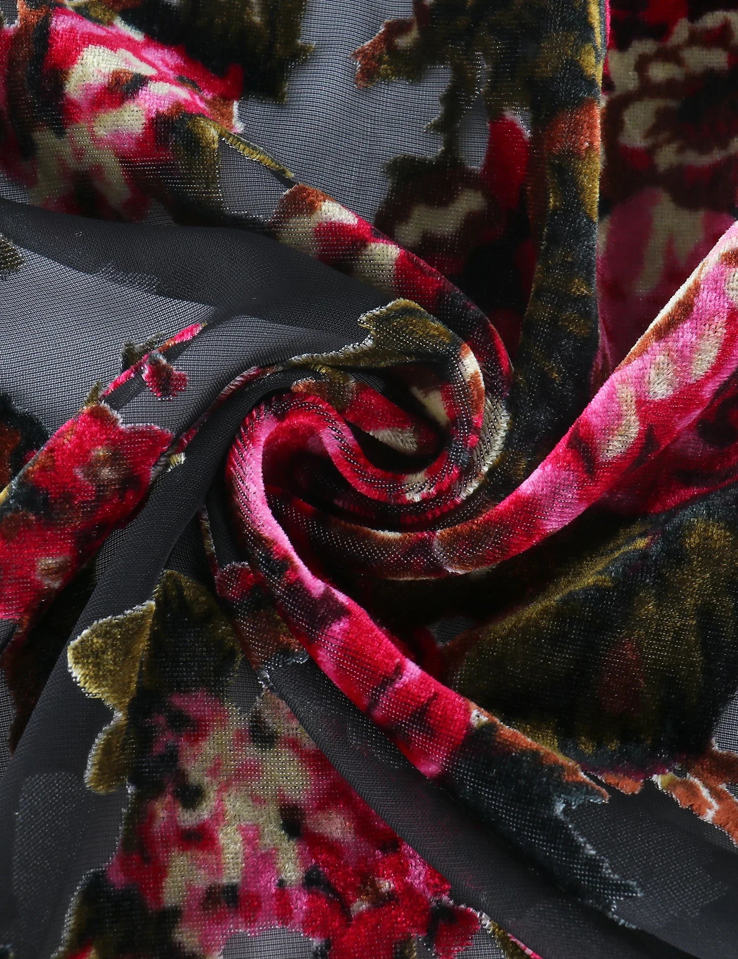 Black Rose Floral Print Velvet Burnout Kimono