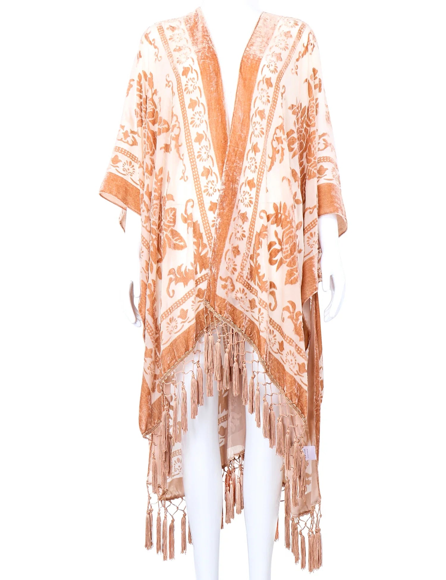 Peach Blossom Floral Print Velvet Burnout Kimono