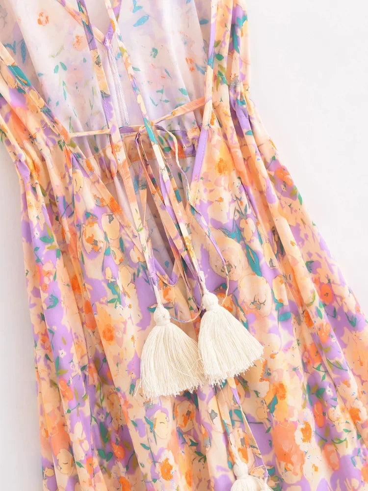 Soft Petals Boho Floral Print Maxi Dress