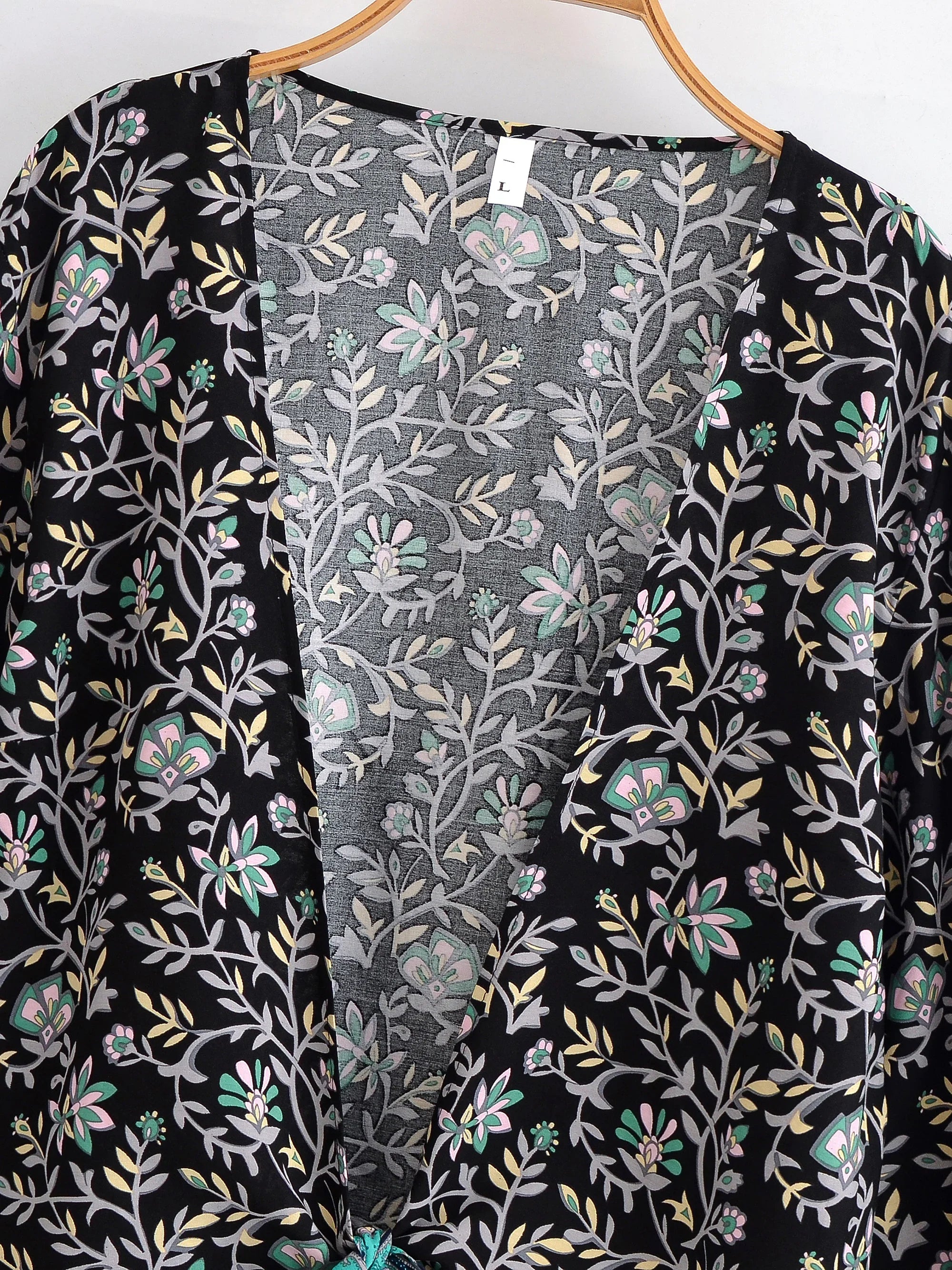 Navy Blossom Boho Floral Print Long Sleeve Crop Top