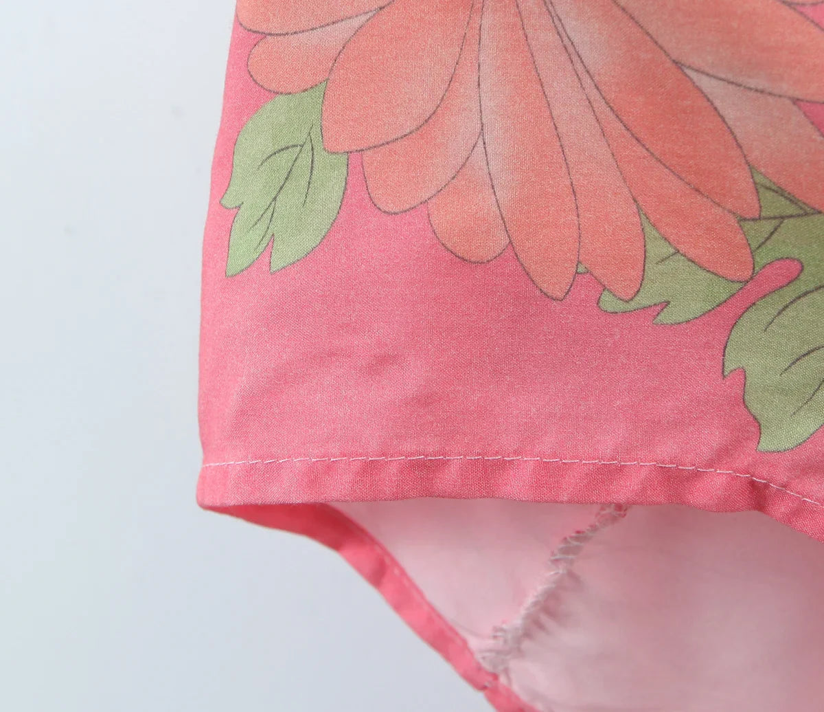 Pink Blooms Boho Floral Print Maxi Robe