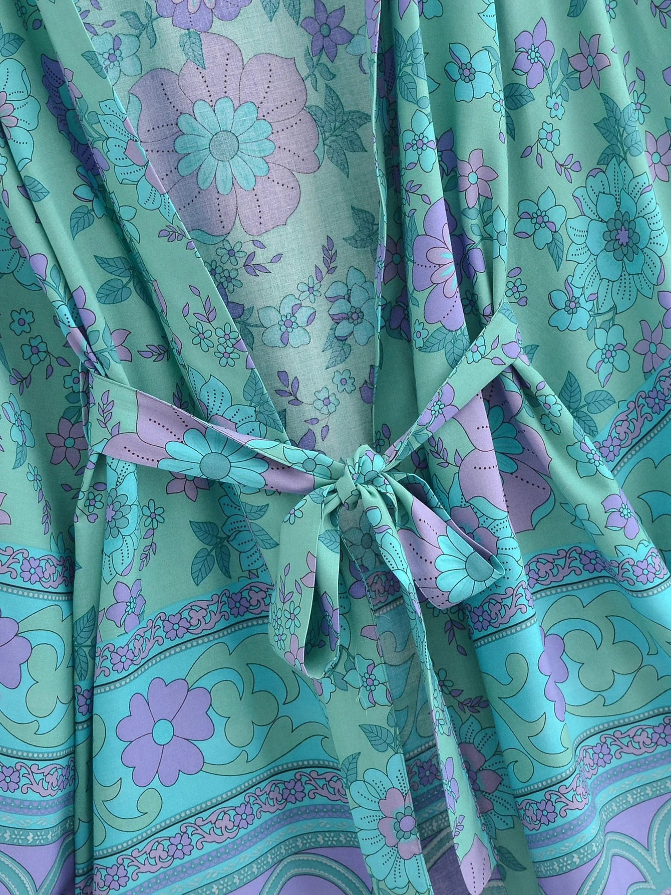 Turquoise Bloom Boho Floral Print Short Robe