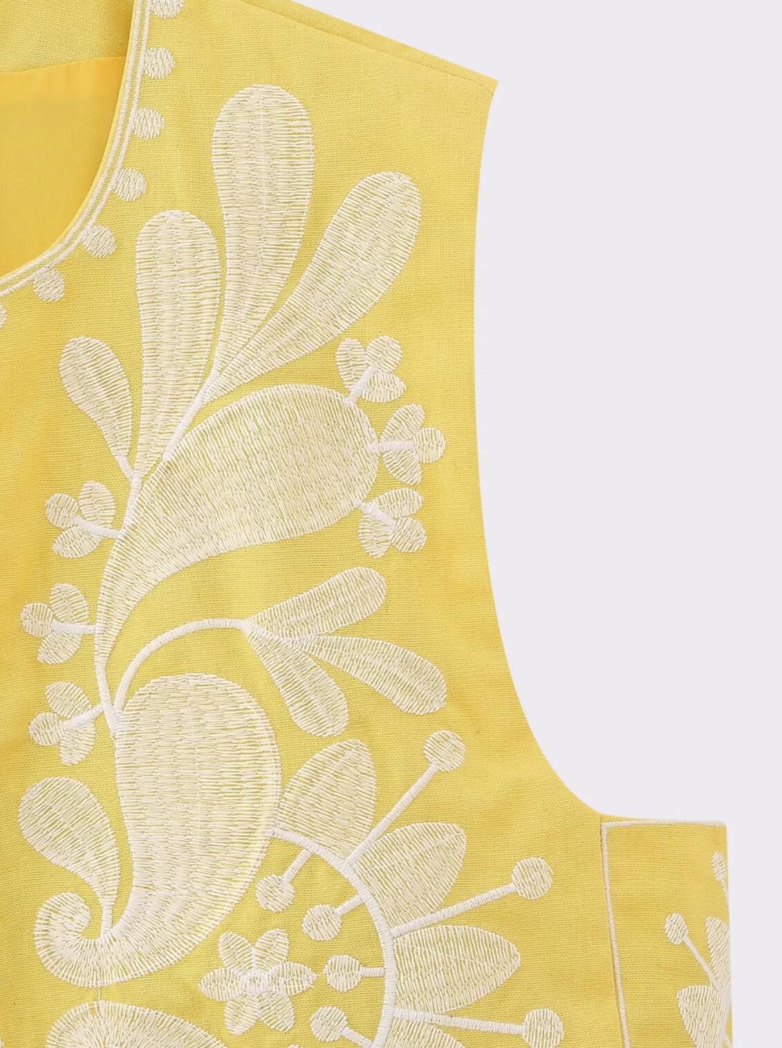 Yellow Boho Floral Embroidered Vest