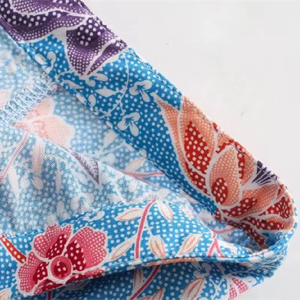 Blooming Blue Boho Floral Midi Skirt