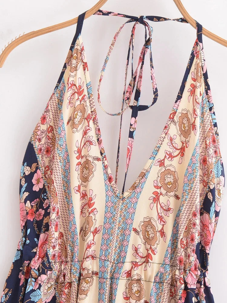 Rose Embrace Boho Floral Print Maxi Dress