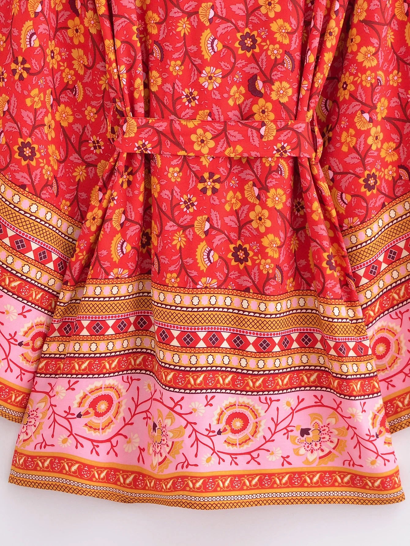 Crimson Bloom Boho Floral Print Short Robe