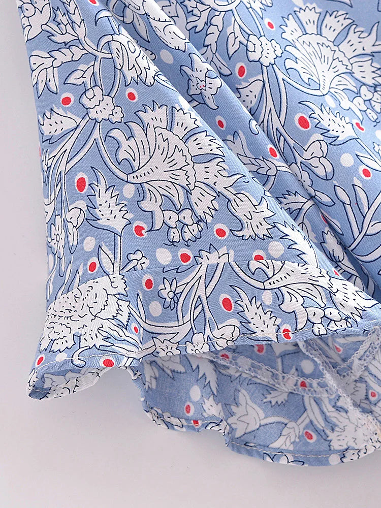 Serenity Blue Boho Floral Print Crop Top