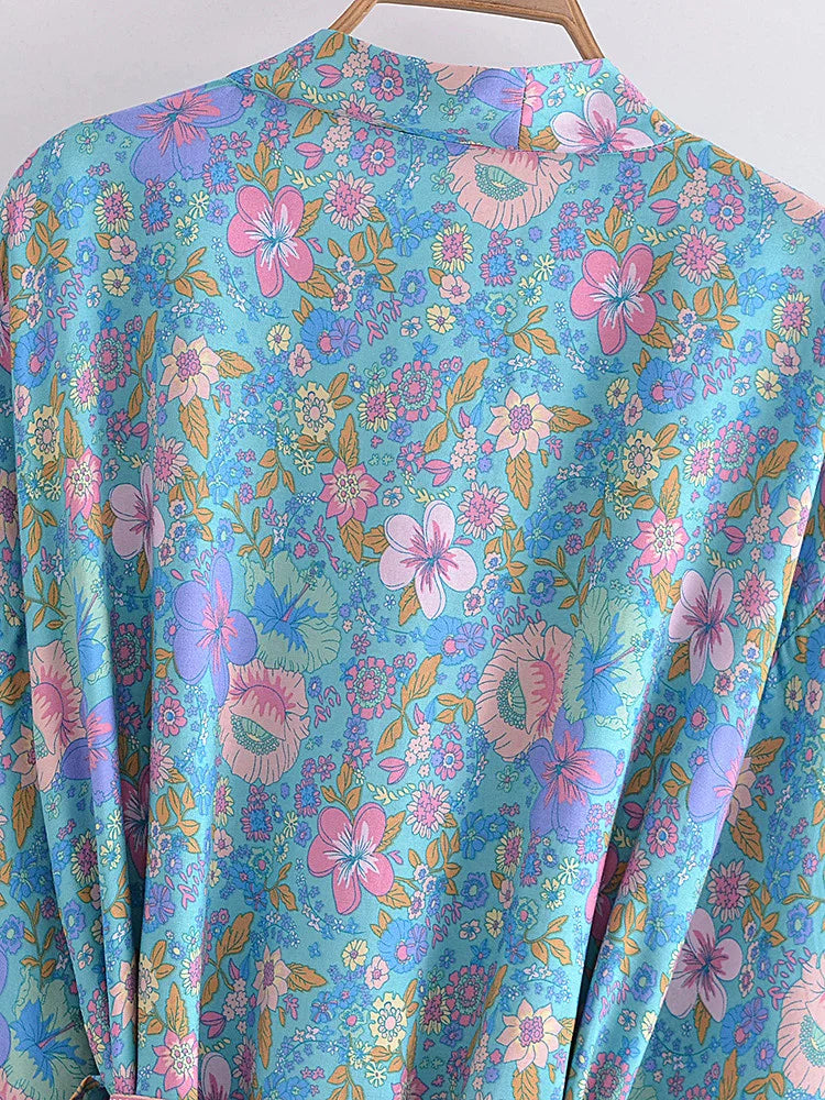 Hibiscus Bliss Boho Floral Print Short Robe