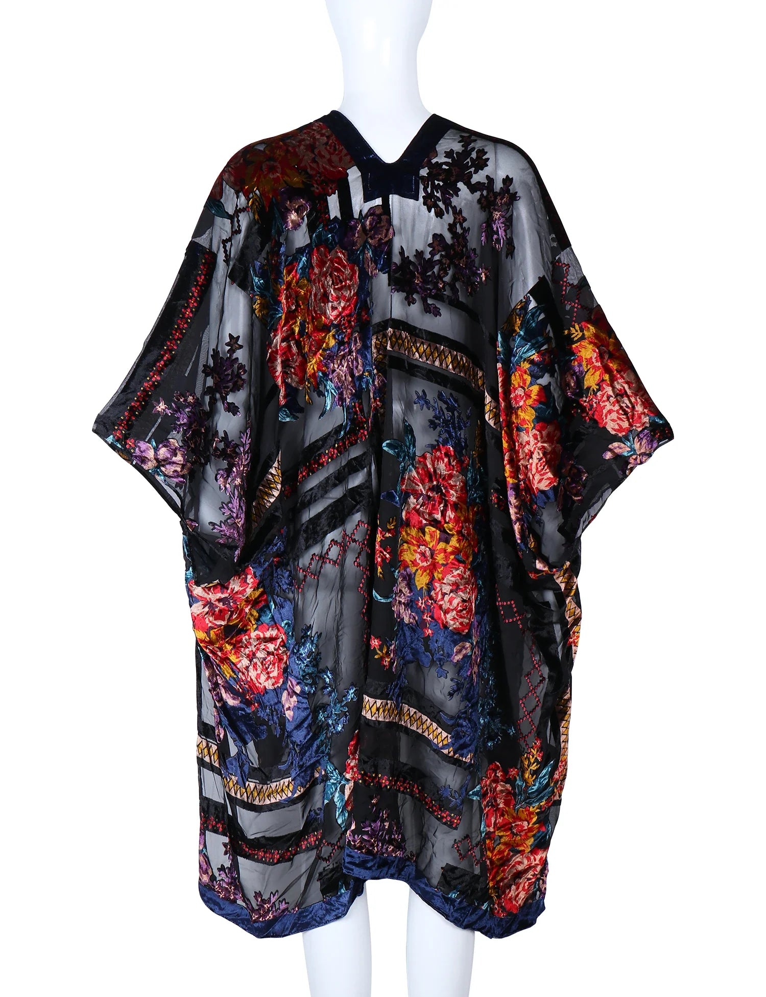 Dark Enchantment Floral Print Velvet Burnout Kimono