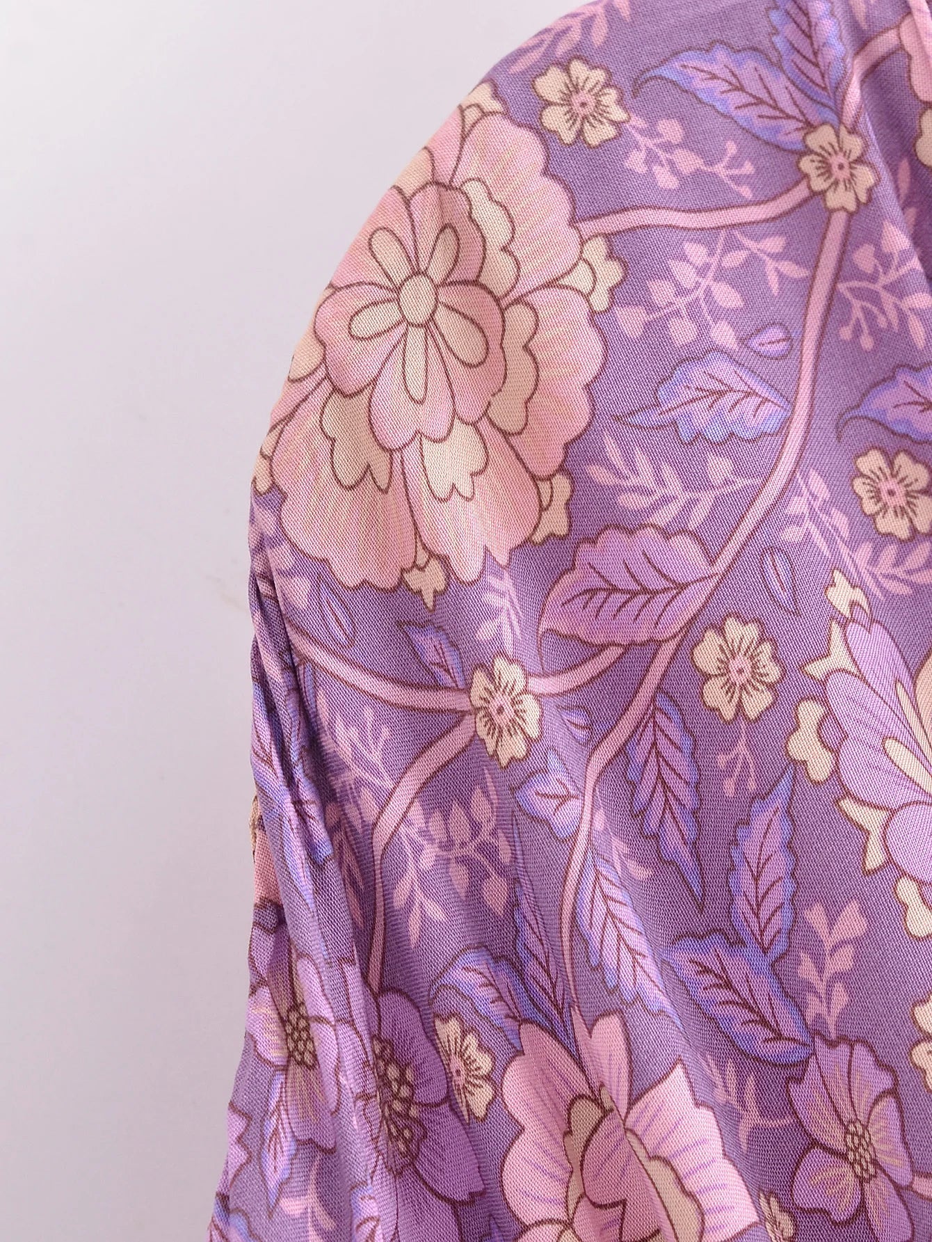 Lavender Rose Boho Floral Print Short Robe