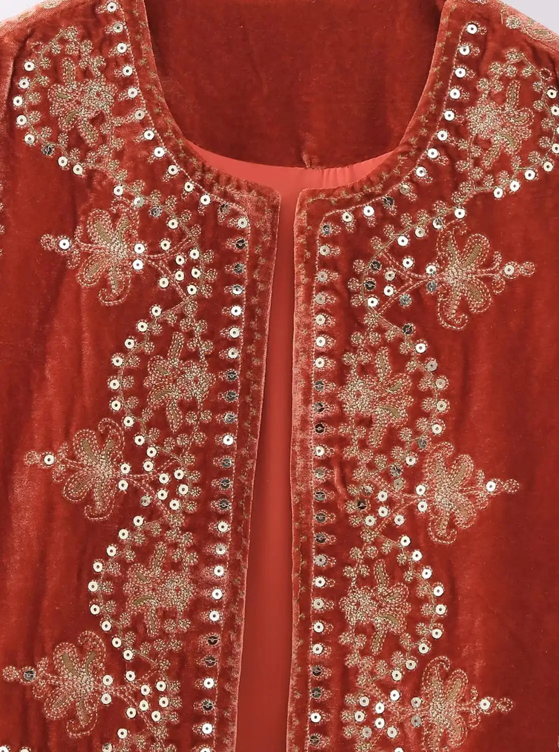 Red Boho Sequin Embroidered Vest