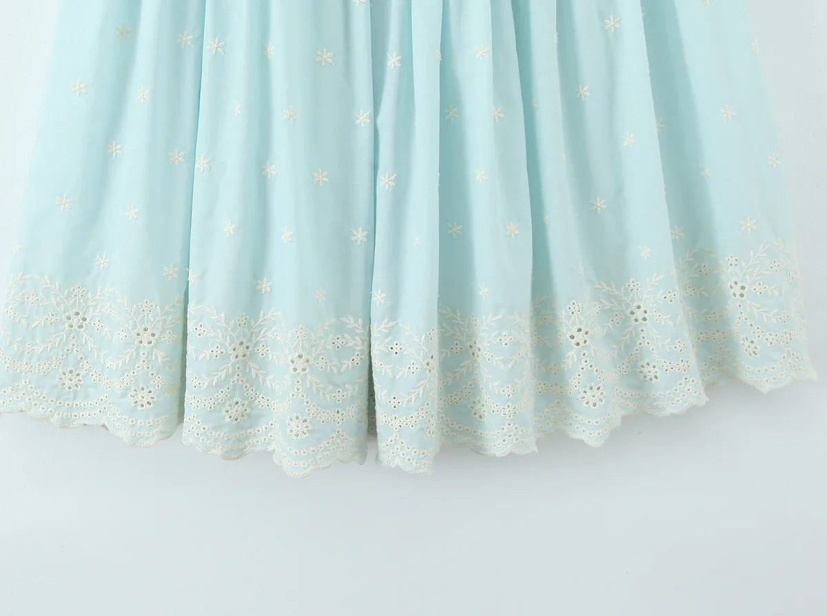Morning Sky Floral Embroidered Midi Skirt