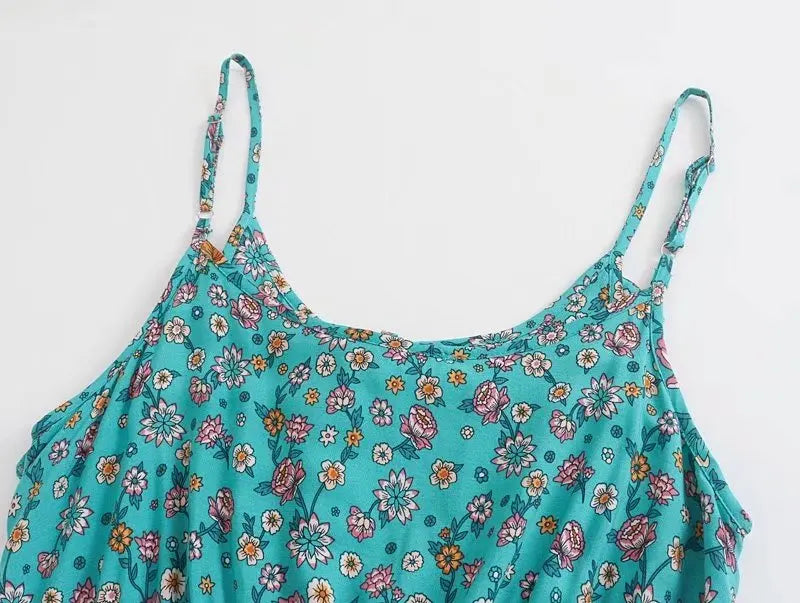 Ocean Bloom Boho Floral Print Midi Dress