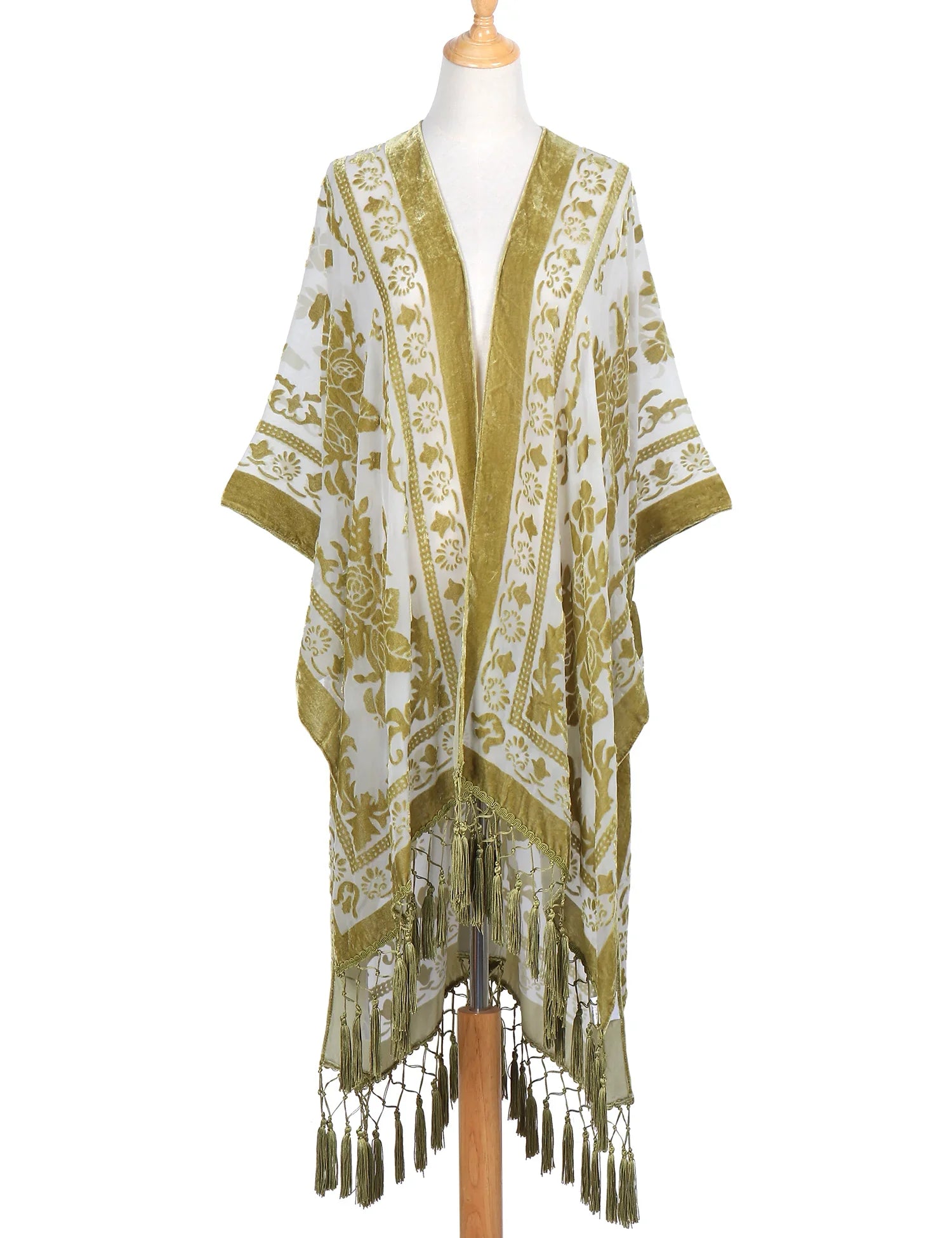 Ethereal Olive Floral Print Velvet Burnout Kimono