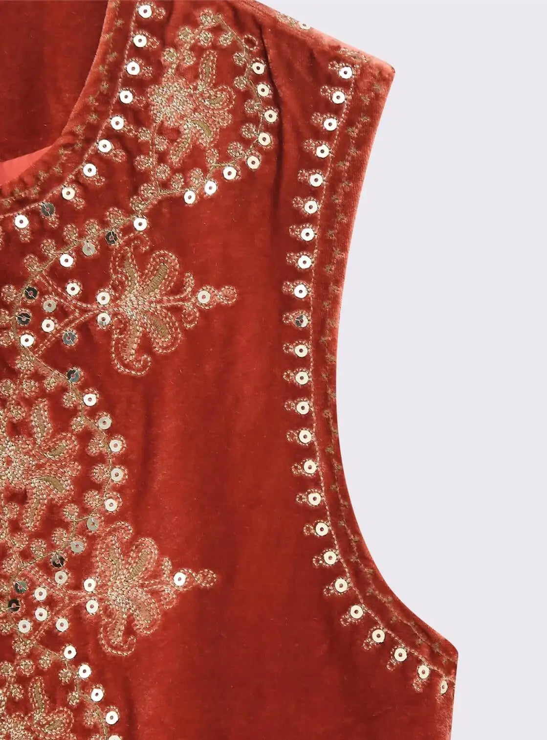 Red Boho Sequin Embroidered Vest