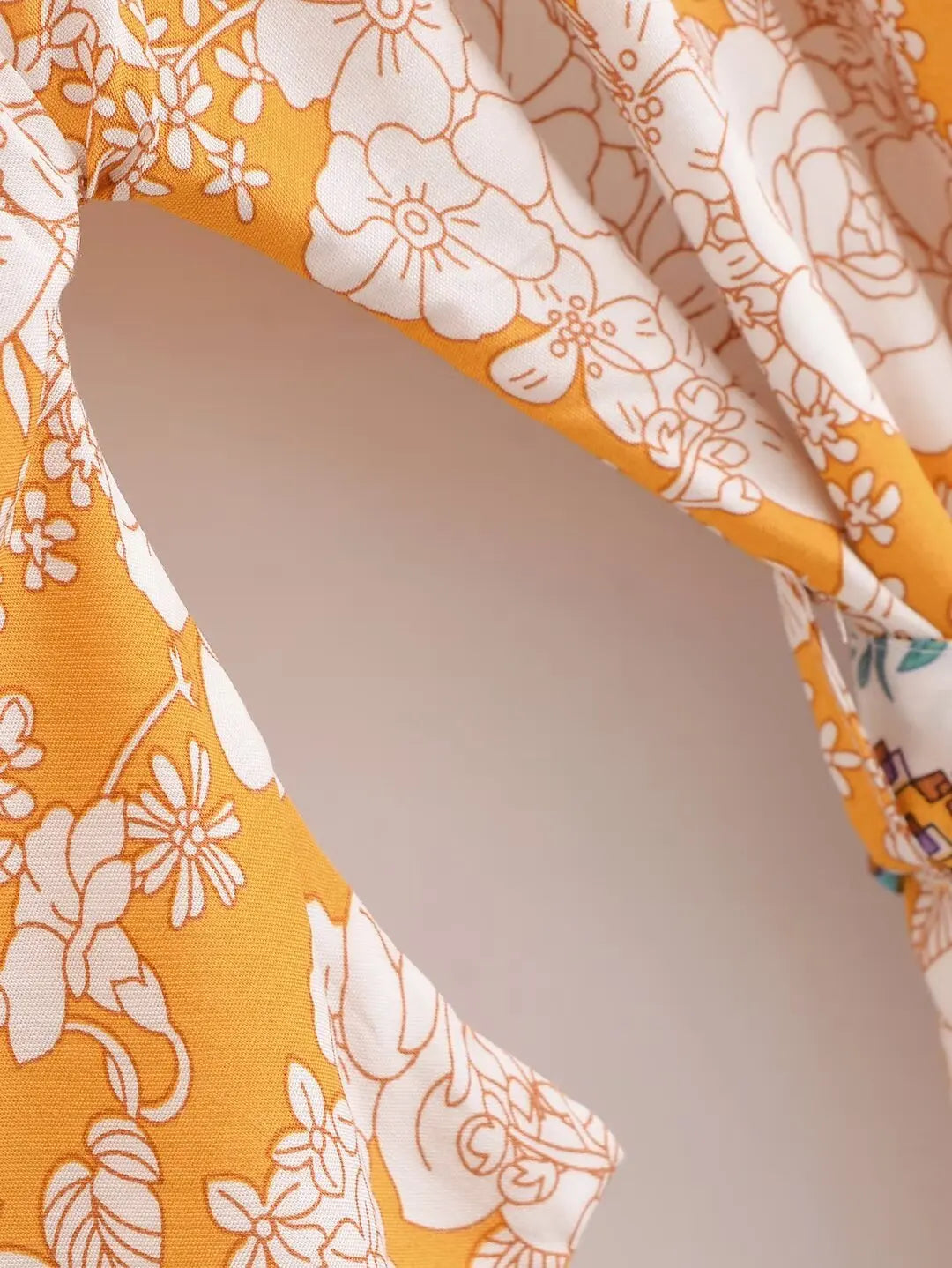 Saffron Bloom Boho Floral Print Short Robe