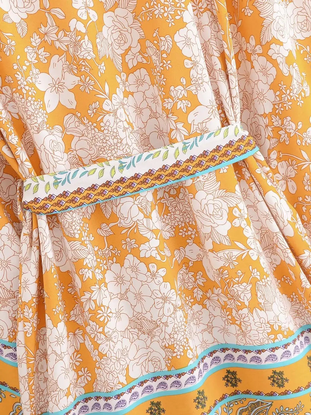 Saffron Bloom Boho Floral Print Short Robe