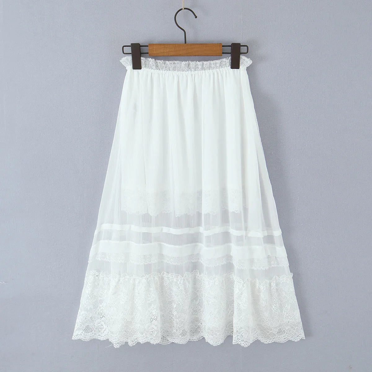 Whispering Lace Semi-Sheer Midi Skirt