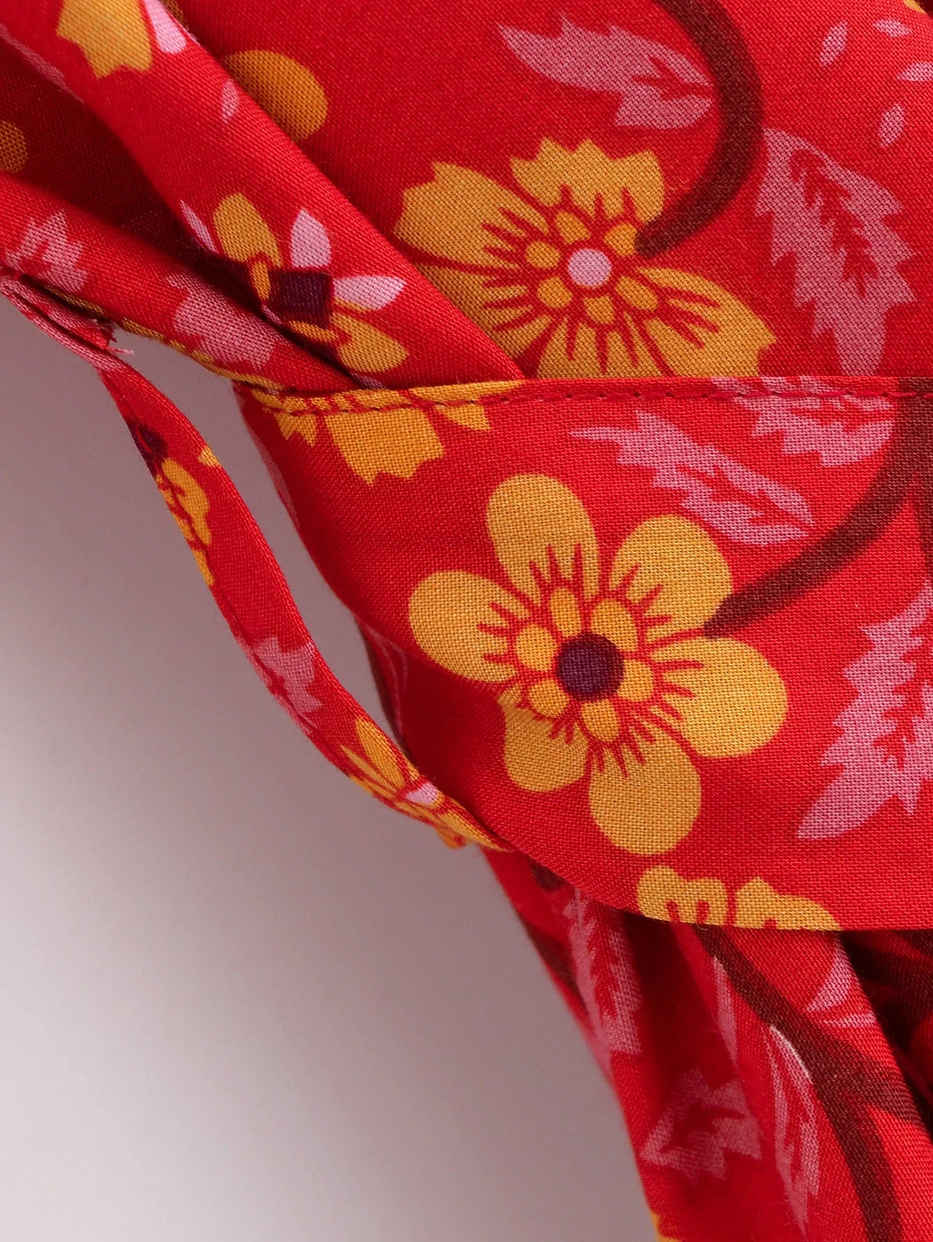 Crimson Bloom Boho Floral Print Short Robe