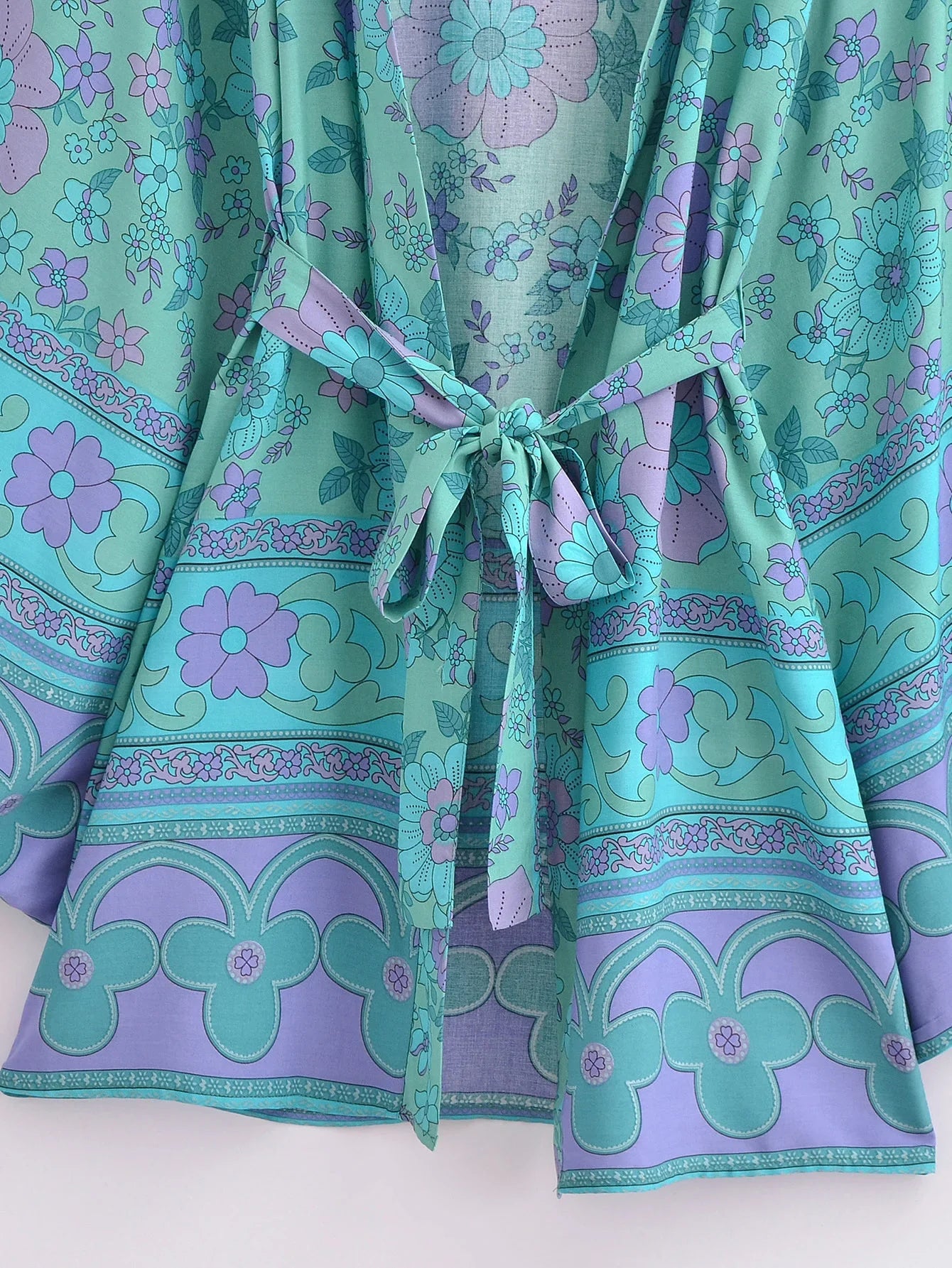 Turquoise Bloom Boho Floral Print Short Robe