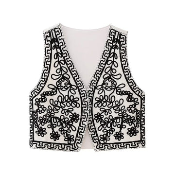 Black Bloom Boho Floral Embroidered Vest