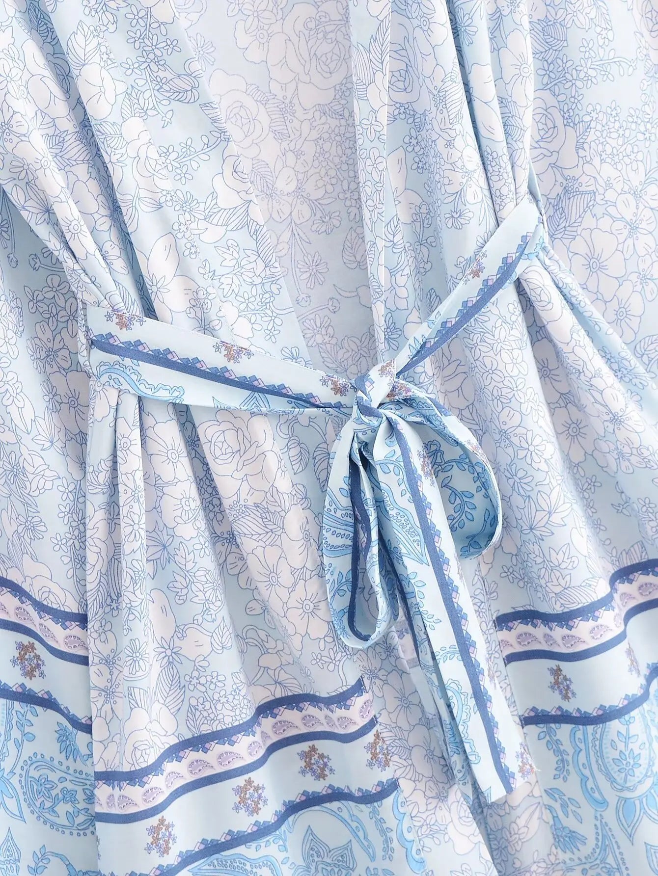 Dreamy Blue Boho Floral Print Short Robe