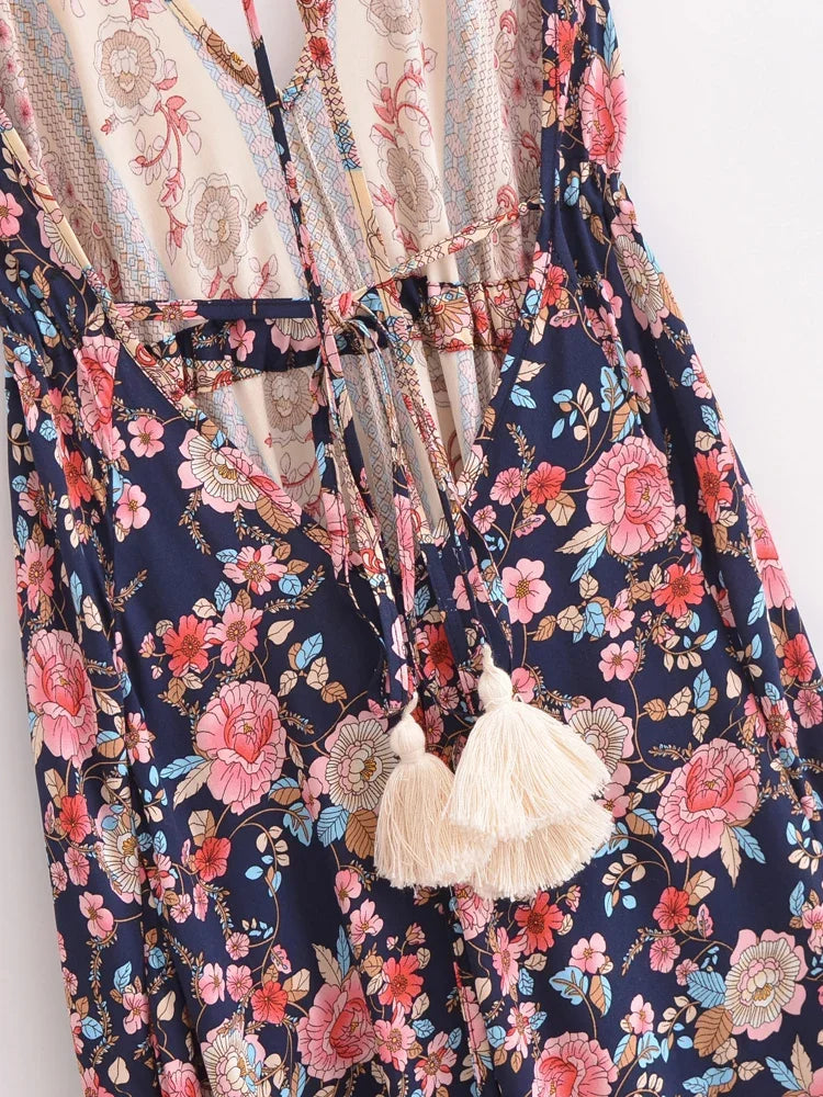 Rose Embrace Boho Floral Print Maxi Dress