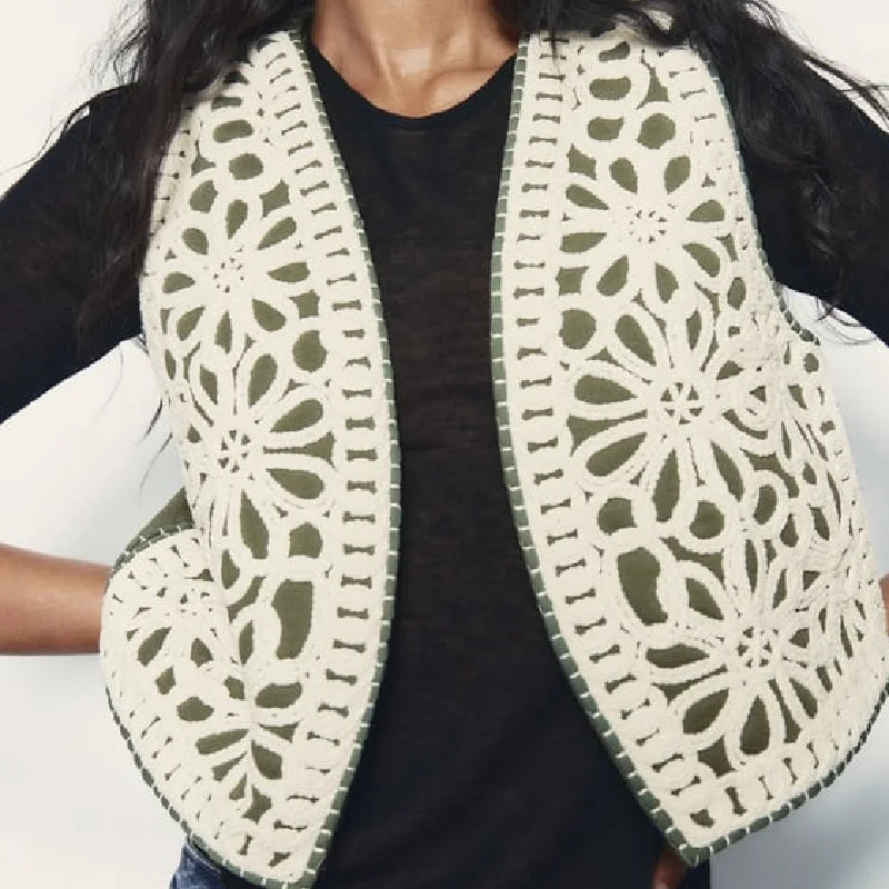 Moss Blossom Boho Floral Embroidered Vest