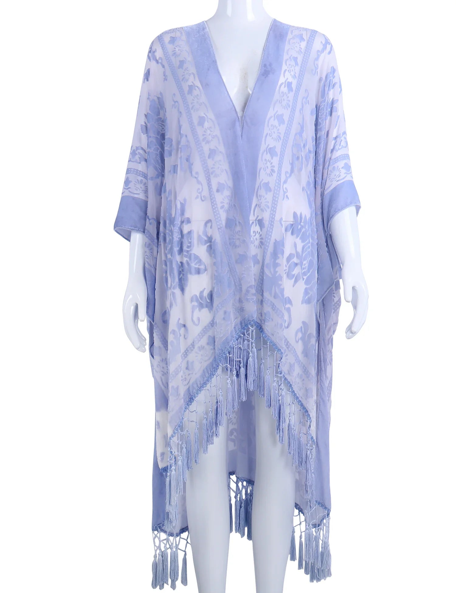 Lavender Whisper Floral Print Velvet Burnout Kimono