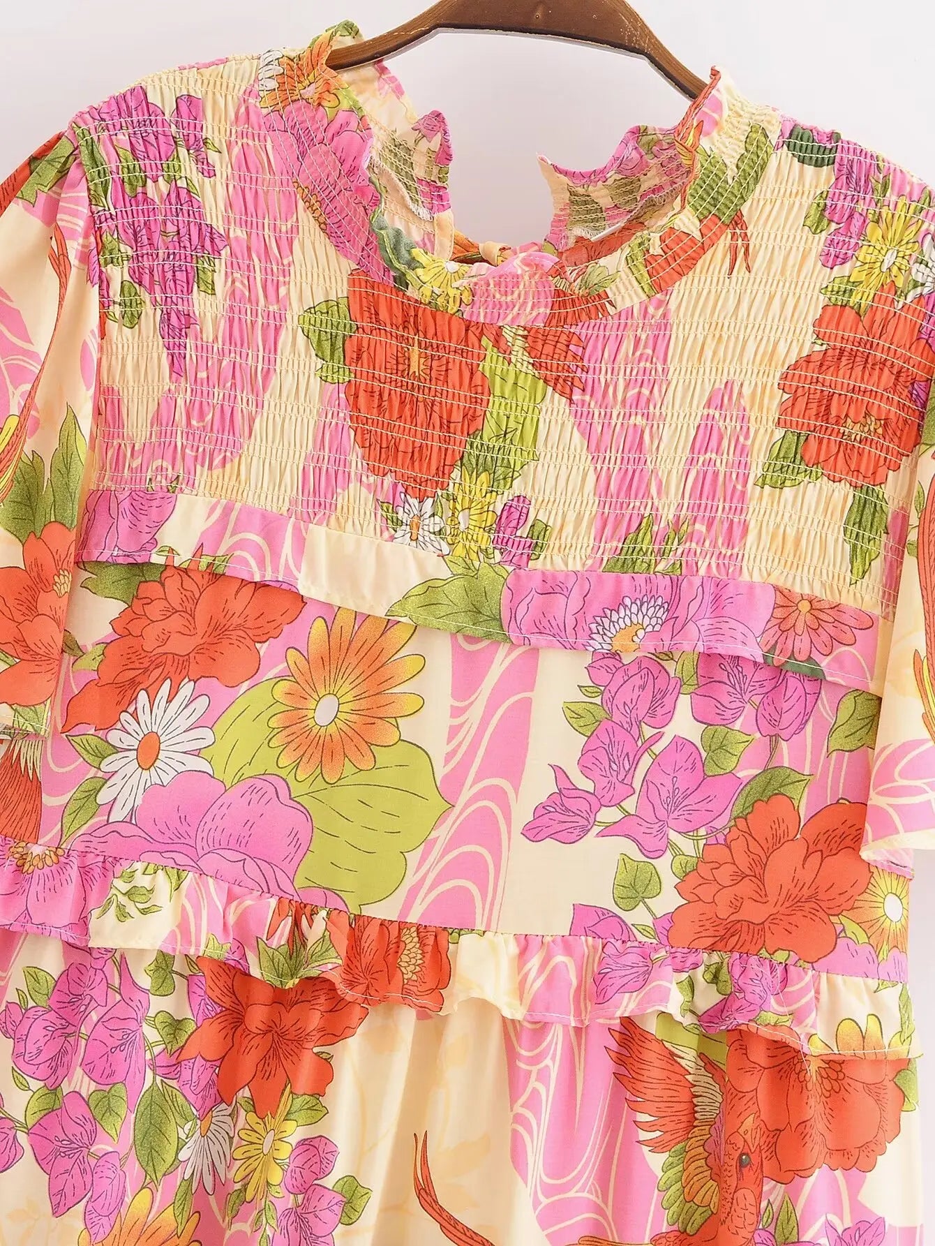 Paradise Sunset Boho Floral Print Midi Dress