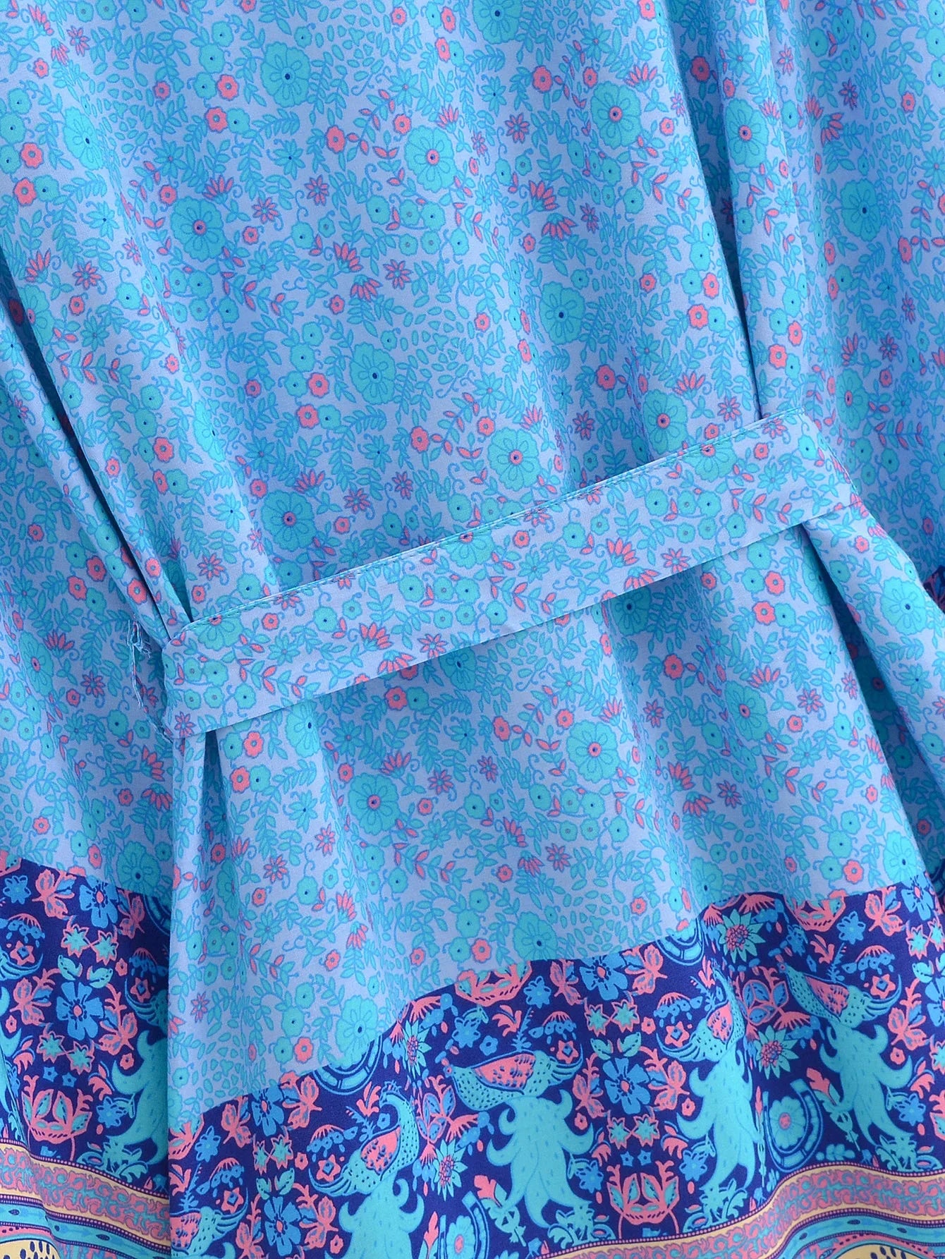 Sapphire Serenade Boho Floral Print Short Robe