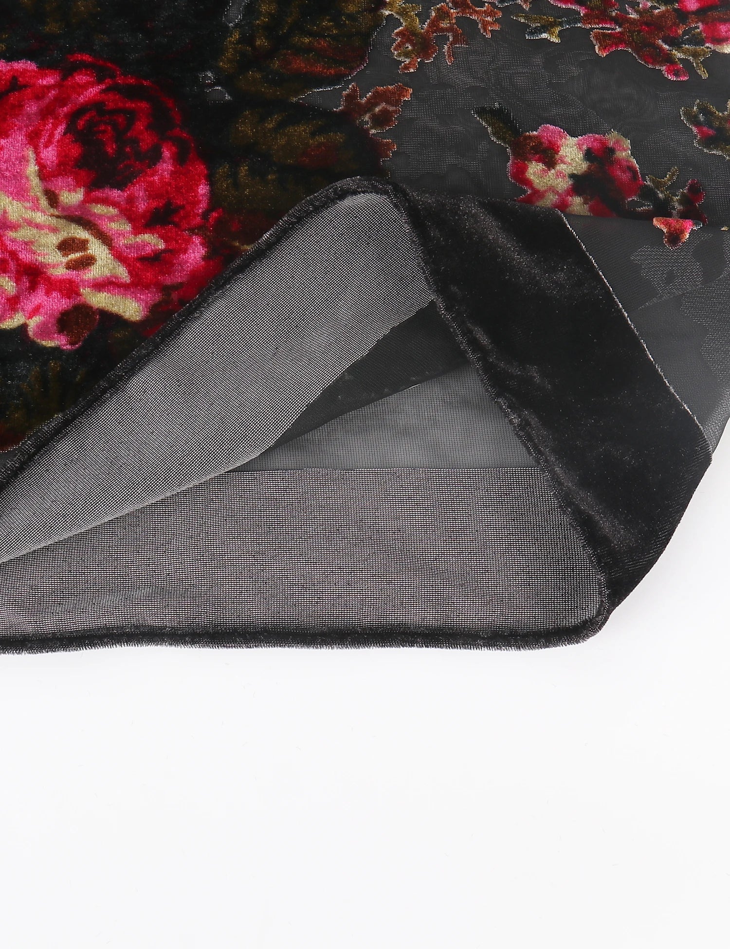 Black Rose Floral Print Velvet Burnout Kimono