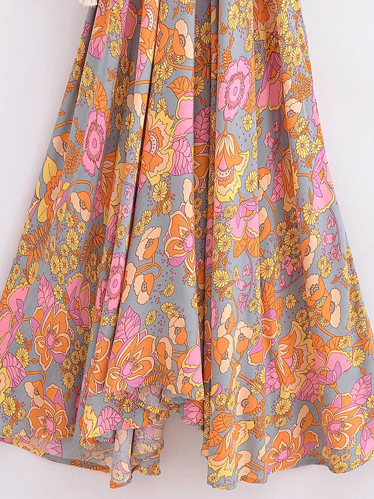 Forever Floral Boho Floral Print Midi Dress