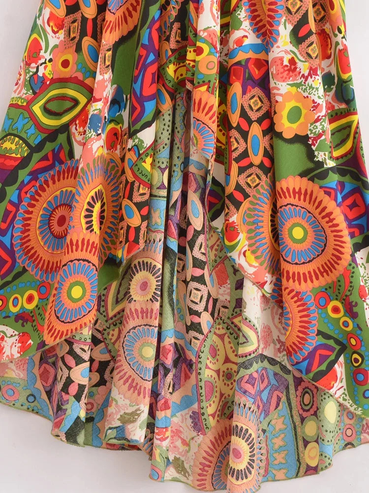 Psychedelic Sunrise Boho Floral Print Maxi Dress