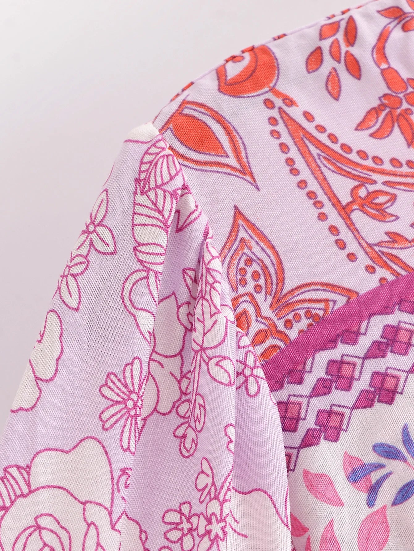 Serene Pink Boho Floral Print Long Sleeve Blouse