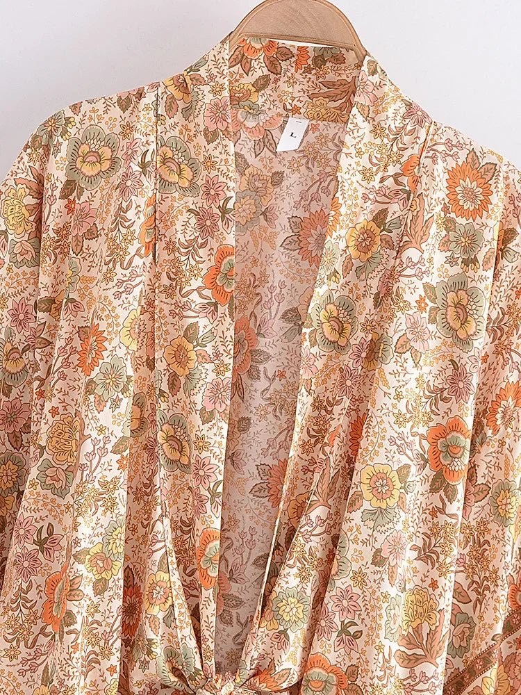 Sandstone Beige Boho Floral Print Crop Top