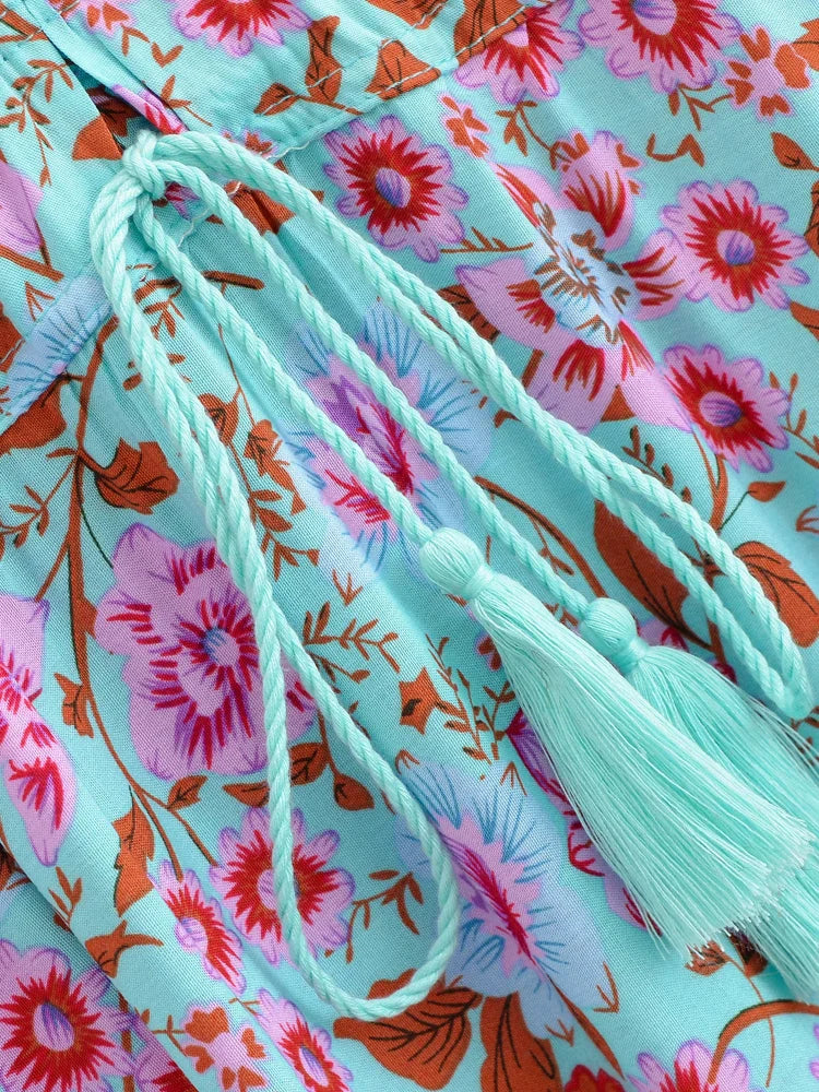 Blooming Rose Boho Floral Print Maxi Dress