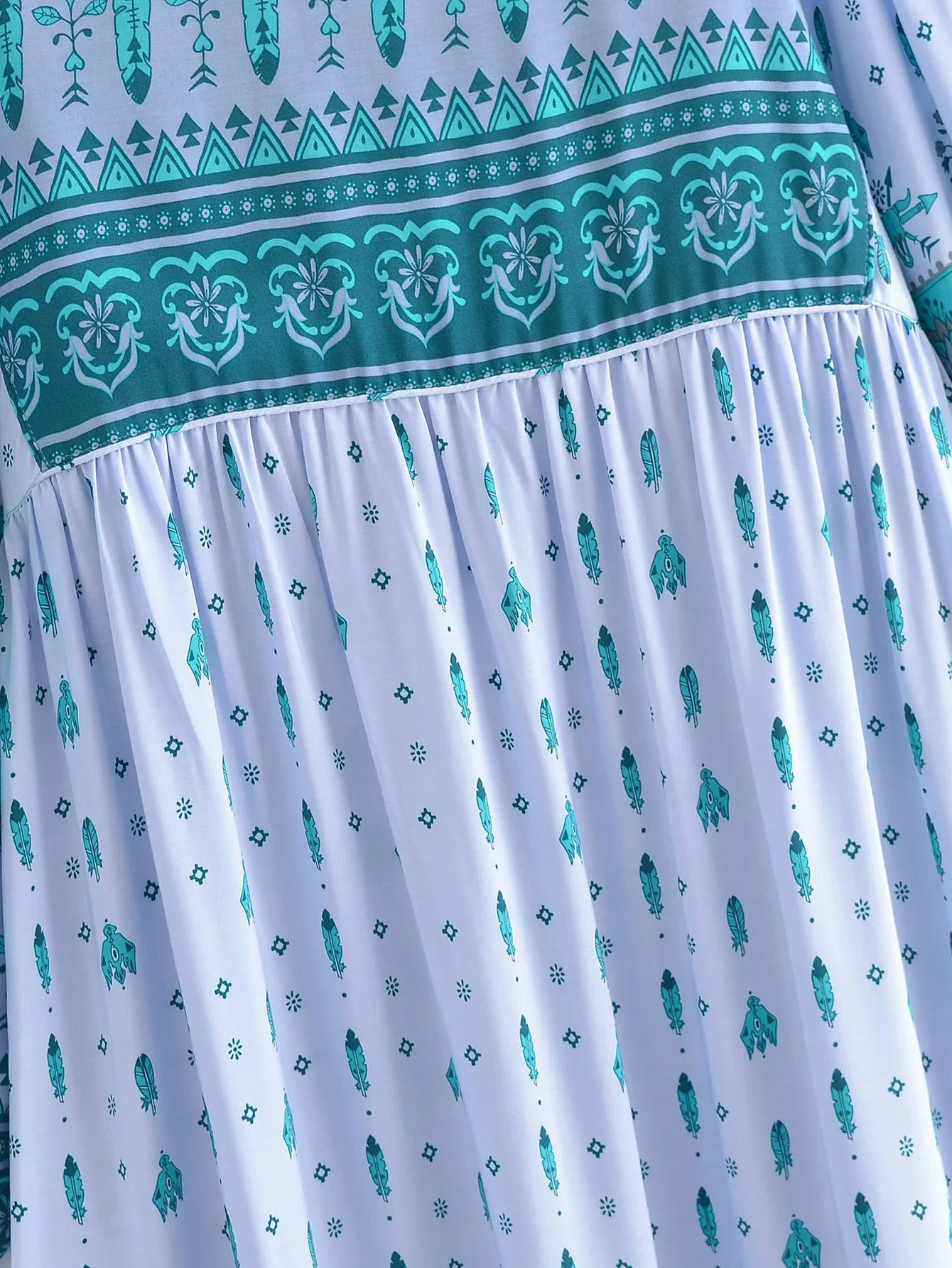 Ethereal Gypsy Feather Boho Floral Long Sleeve Maxi Dress