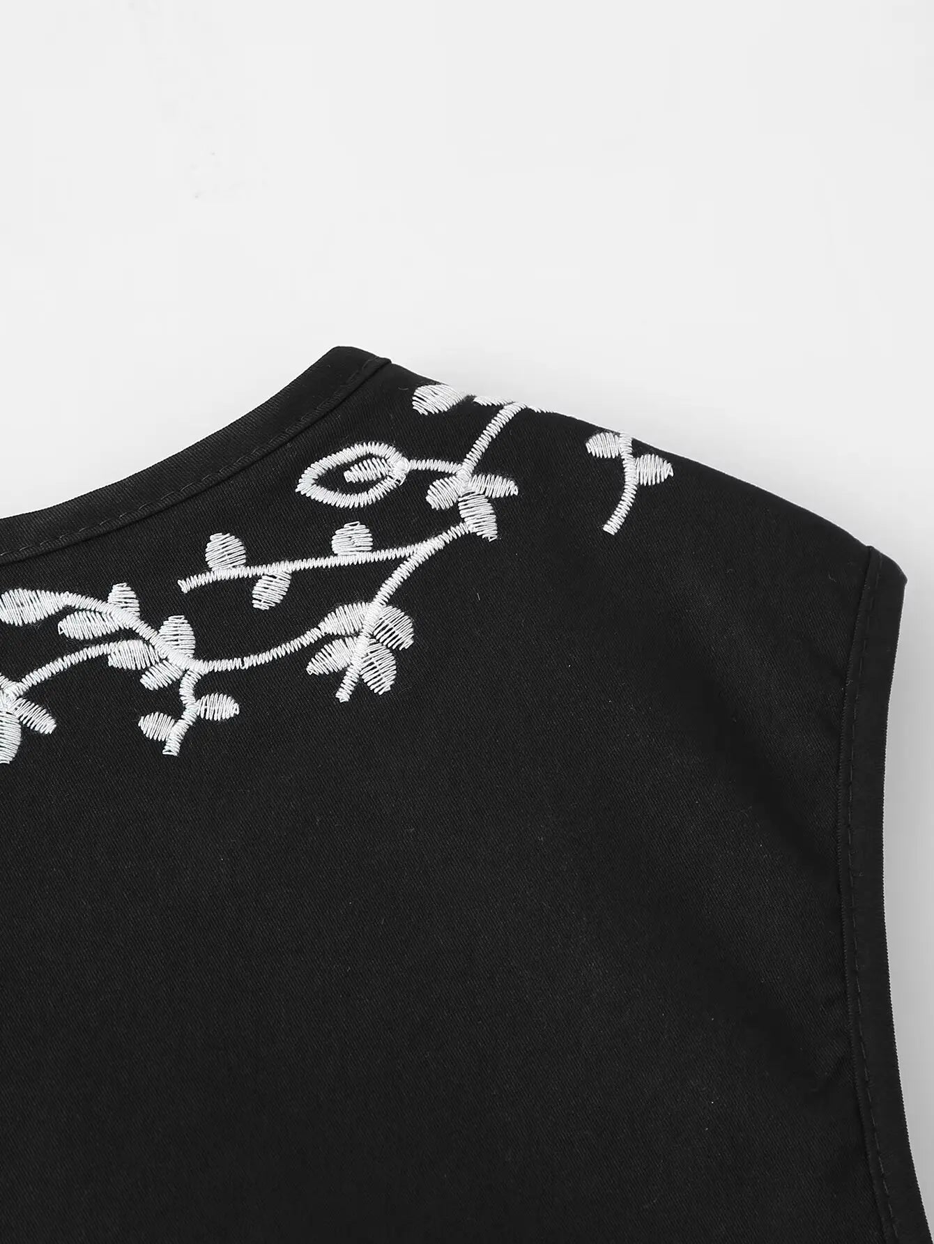 Midnight Bloom Boho Floral Embroidered Vest