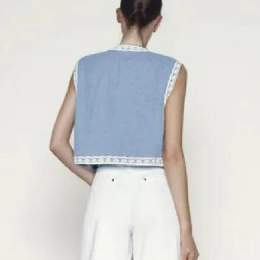 Crystal Bloom Boho Floral Embroidered Vest