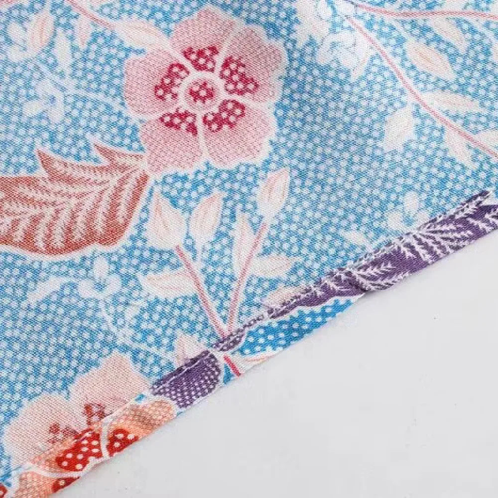Blooming Blue Boho Floral Midi Skirt