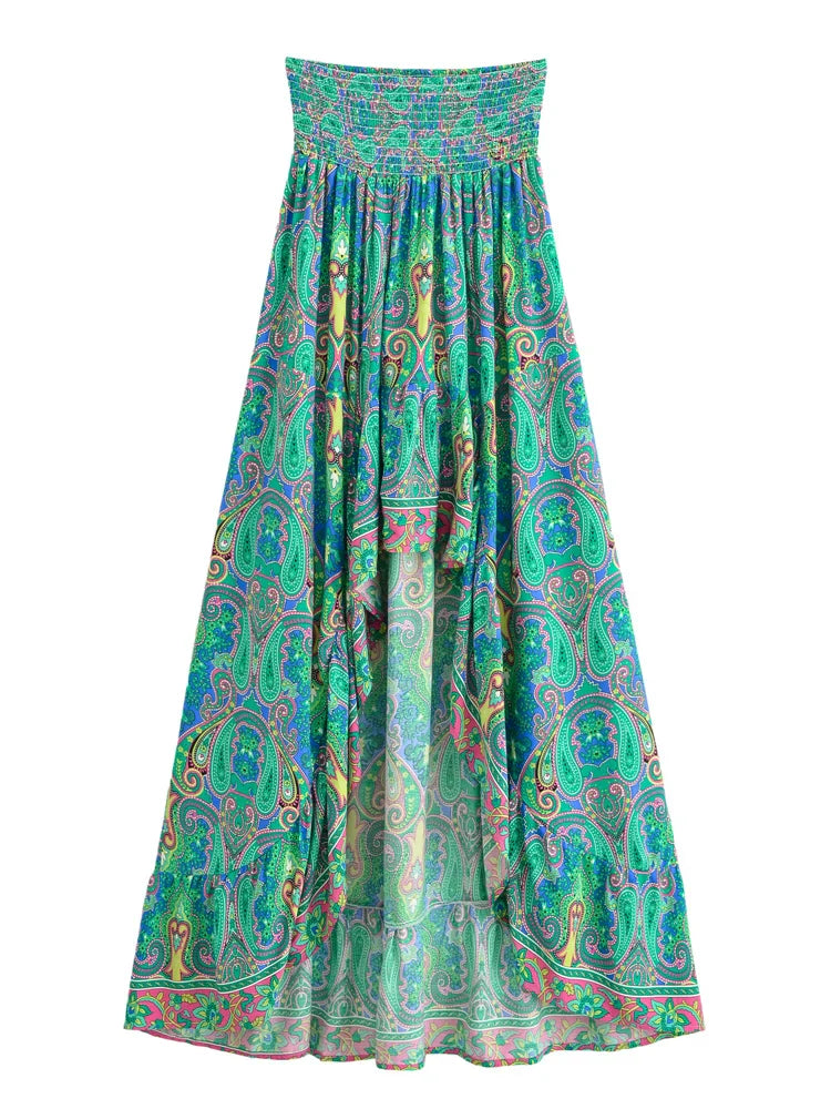 Mystic Green Boho Paisley Print Long Sleeve Crop Top