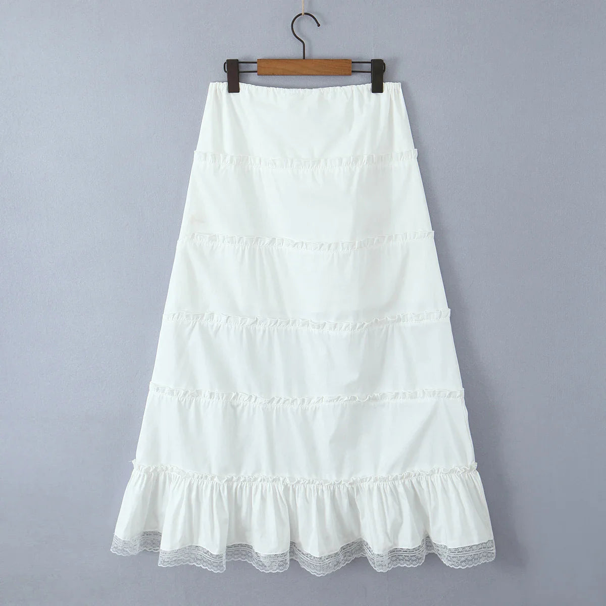 Heavenly White Boho Ruffle Maxi Skirt