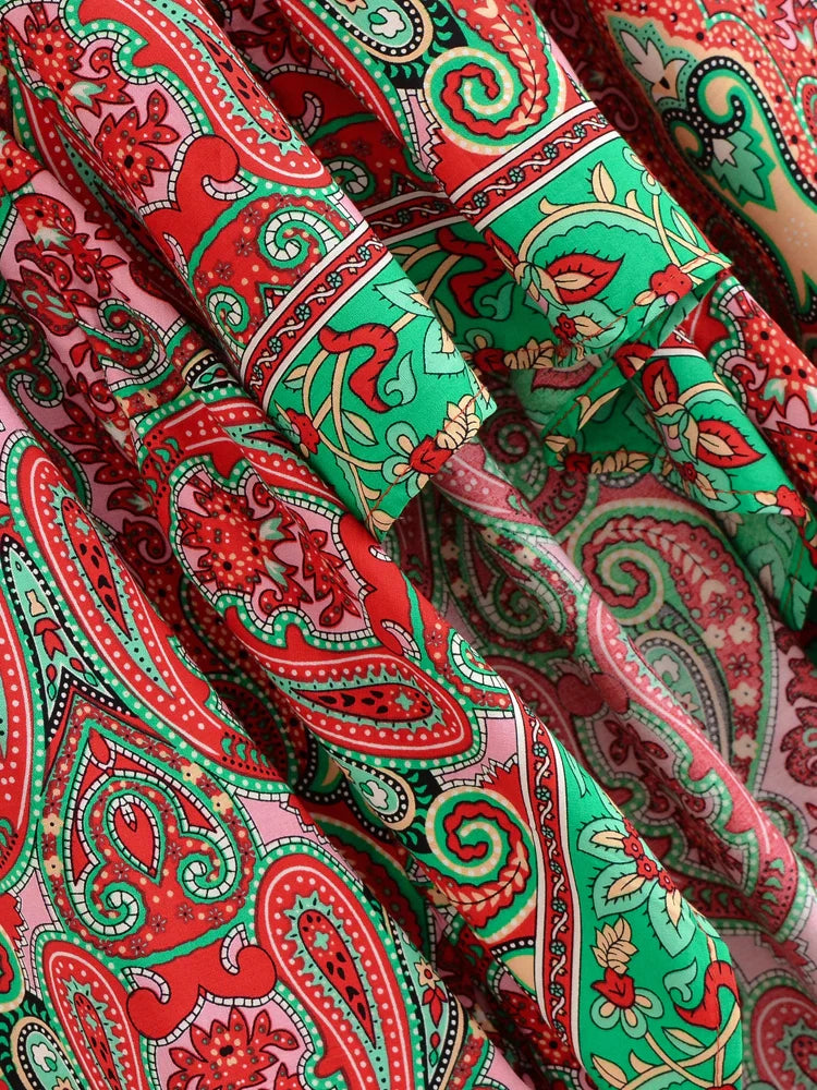 Scarlet Mystic Boho Paisley Print High-Low Maxi Skirt