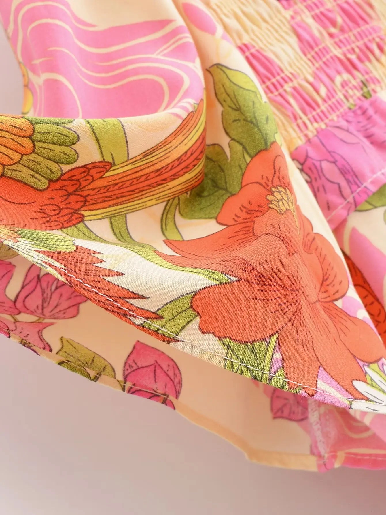 Paradise Sunset Boho Floral Print Midi Dress