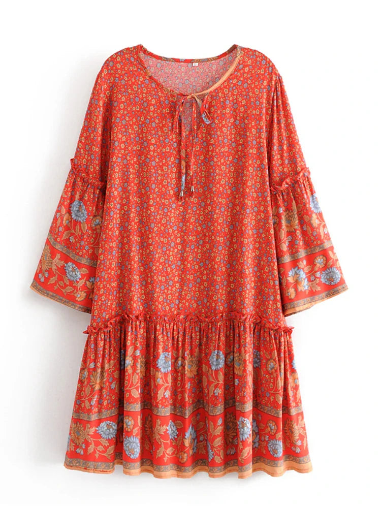 Wild Blooms Boho Floral Print Mini Dress